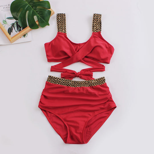 Damen Hochtailliertes Bikini-Set mit stilvollem Wickel-Oberteil R&B