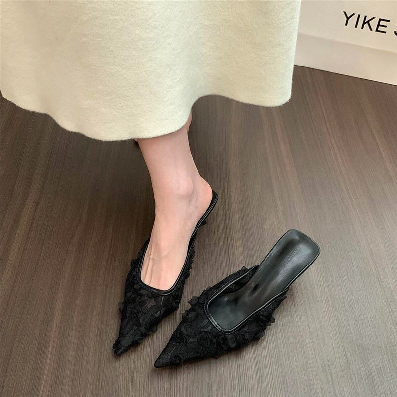 Damen spitze Slingback Mules mit floralen Applikationen R&B