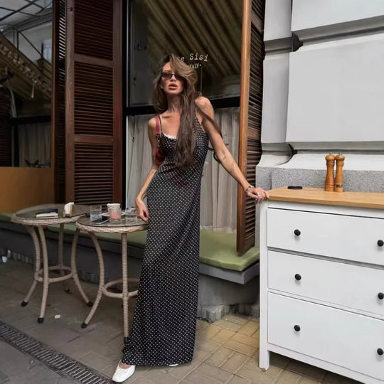 Damen Maxikleid mit Punkten und eleganter Spitzenverzierung R&B