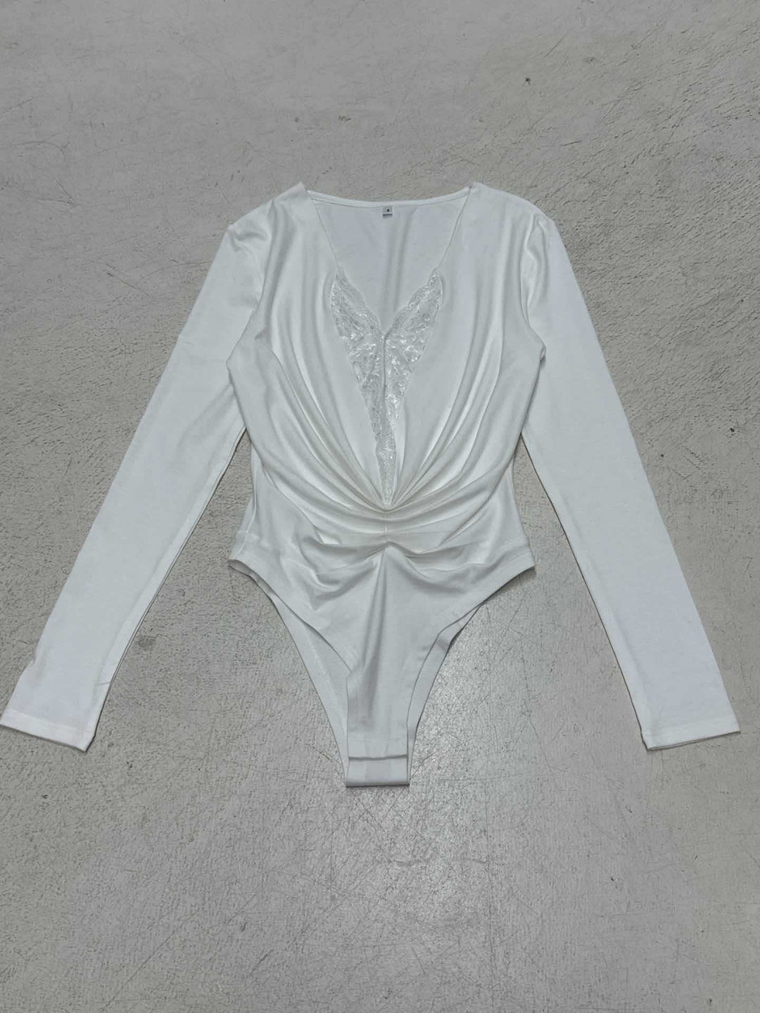 Damen Bodysuit mit tiefem V-Ausschnitt und elegantem Raffungselement R&B