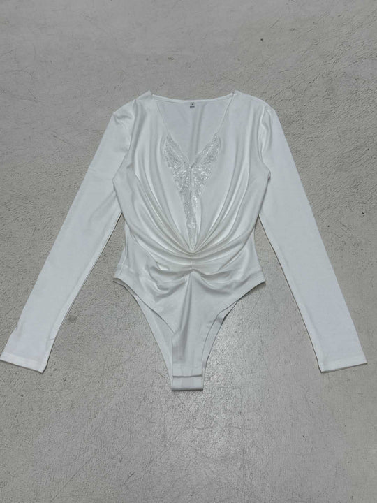 Damen Bodysuit mit tiefem V-Ausschnitt und elegantem Raffungselement R&B