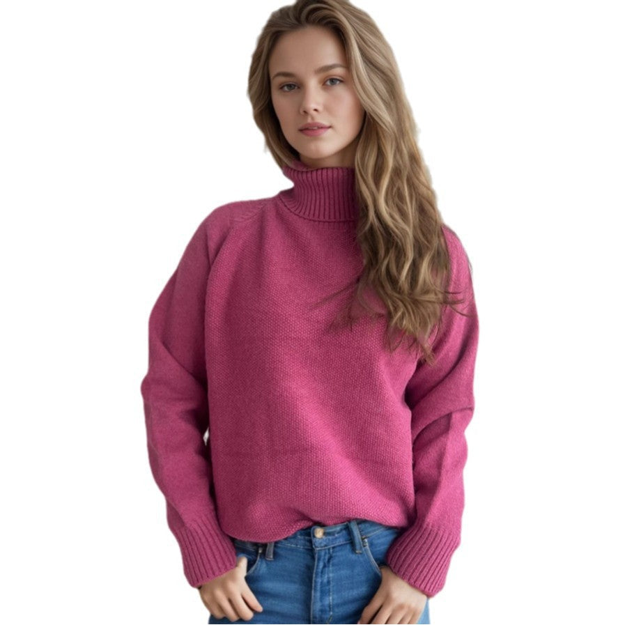Damen Strickpullover mit hochgeschlossenem Kragen und strukturiertem Muster R&B
