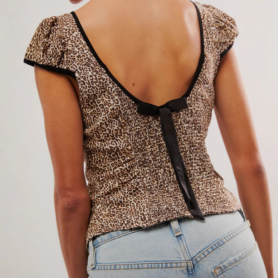 Damen Elegantes und elastisches Leopardenmuster Oberteil R&B