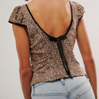 Damen Elegantes und elastisches Leopardenmuster Oberteil