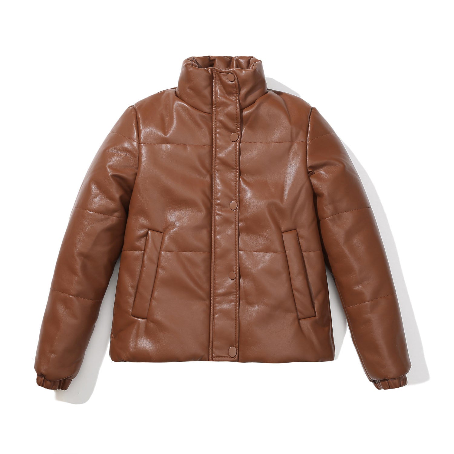 Damenkuschelige Kunstlederjacke mit raffiniertem Steppdesign