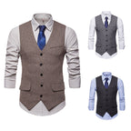 Herren elegante Weste im klassischen Herringbone-Design mit praktischen Taschen R&B