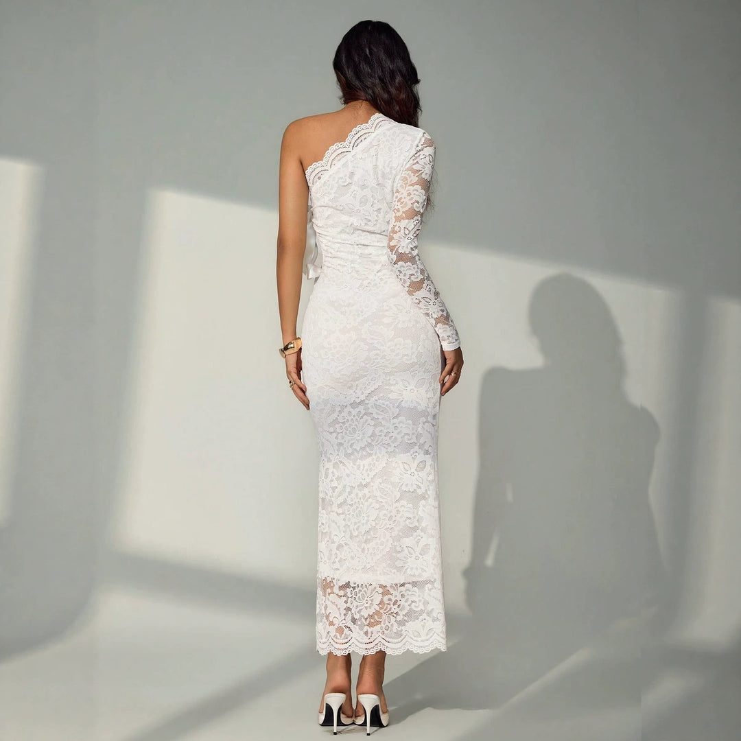 Damen nan einärmiges Spitzen-Midikleid mit Taillen-Cut-Out und Zierschleife R&B