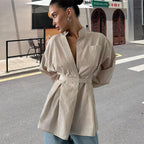 Damen elegante Bluse mit tailliertem Schnitt und Gürtel R&B