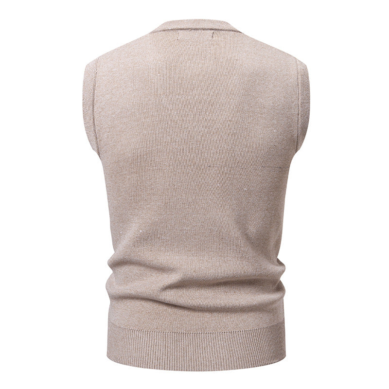 Herren eleganter ärmelloser Pullover mit V-Ausschnitt und strukturiertem Muster