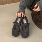 Damen elegante Filz-Ballerinas mit dekorativem Riemchen R&B