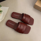 Damen modische Pantoletten mit breitem Textilriemen und rutschfester Sohle R&B