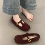 Damen elegante Filz-Ballerinas mit dekorativem Riemchen und bequemer Sohle R&B