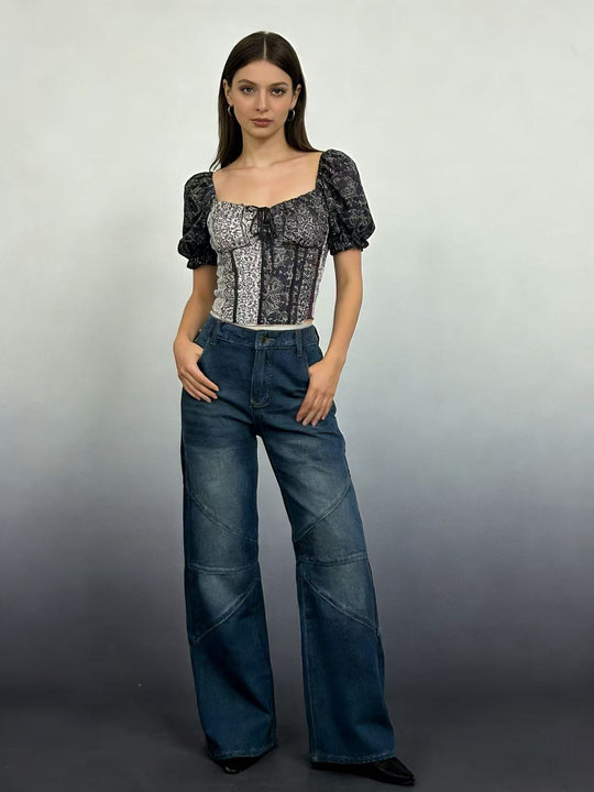 Damen Weit geschnittene Jeans mit einzigartigen Nahtdetails R&B