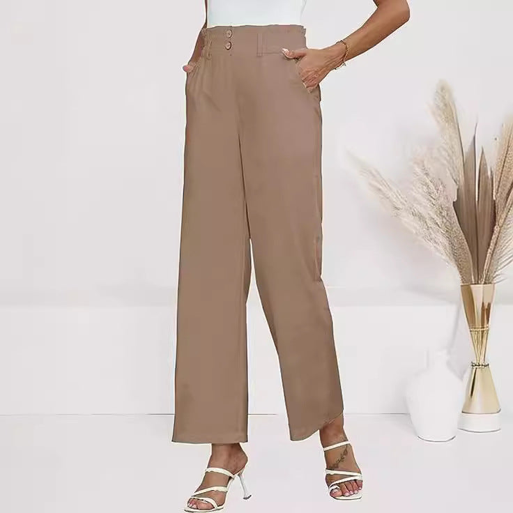 Damen weite Stoffhose mit elastischem Bund und modischen Knopfdetails R&B