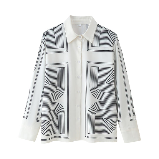 Damen Set aus lässigem Hemd und weiten Hosen im geometrischen Design R&B