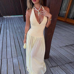 Damen Maxikleid mit tieferem V-Ausschnitt und zarten Transparenzelementen R&B
