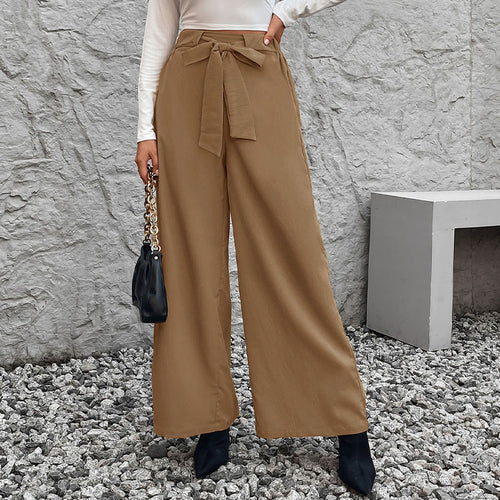 Damen weit geschnittene Hochbundhose mit Bindegürtel R&B