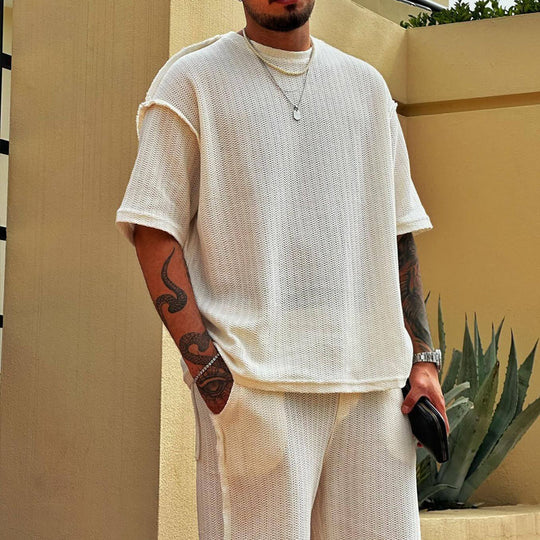 Herren lässiges Oversized-Strickshirt mit luftiger Webstruktur R&B