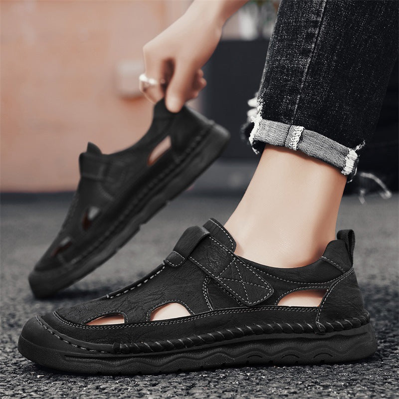 Herren Leder-Sandalen mit verstellbarem Klettverschluss und atmungsaktivem Design R&B