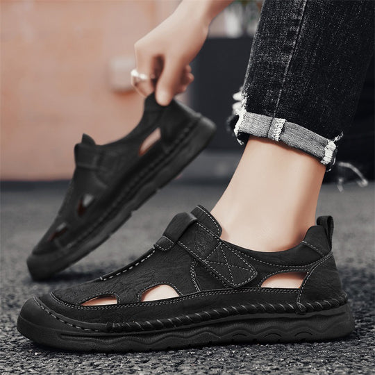 Herren Leder-Sandalen mit verstellbarem Klettverschluss und atmungsaktivem Design R&B