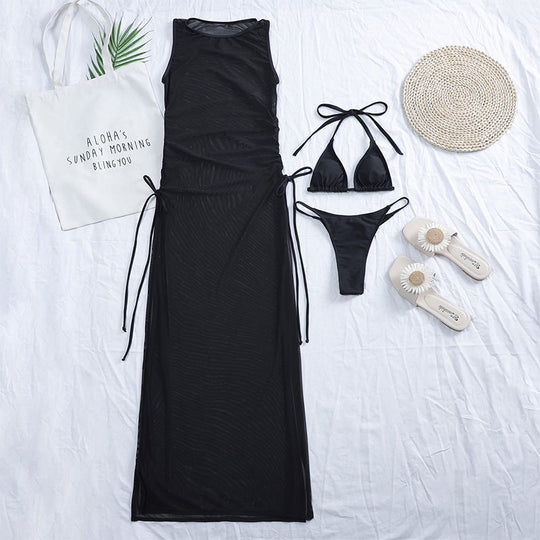 Damen Langarm-Strandkleid mit verstellbaren Schnürungen R&B