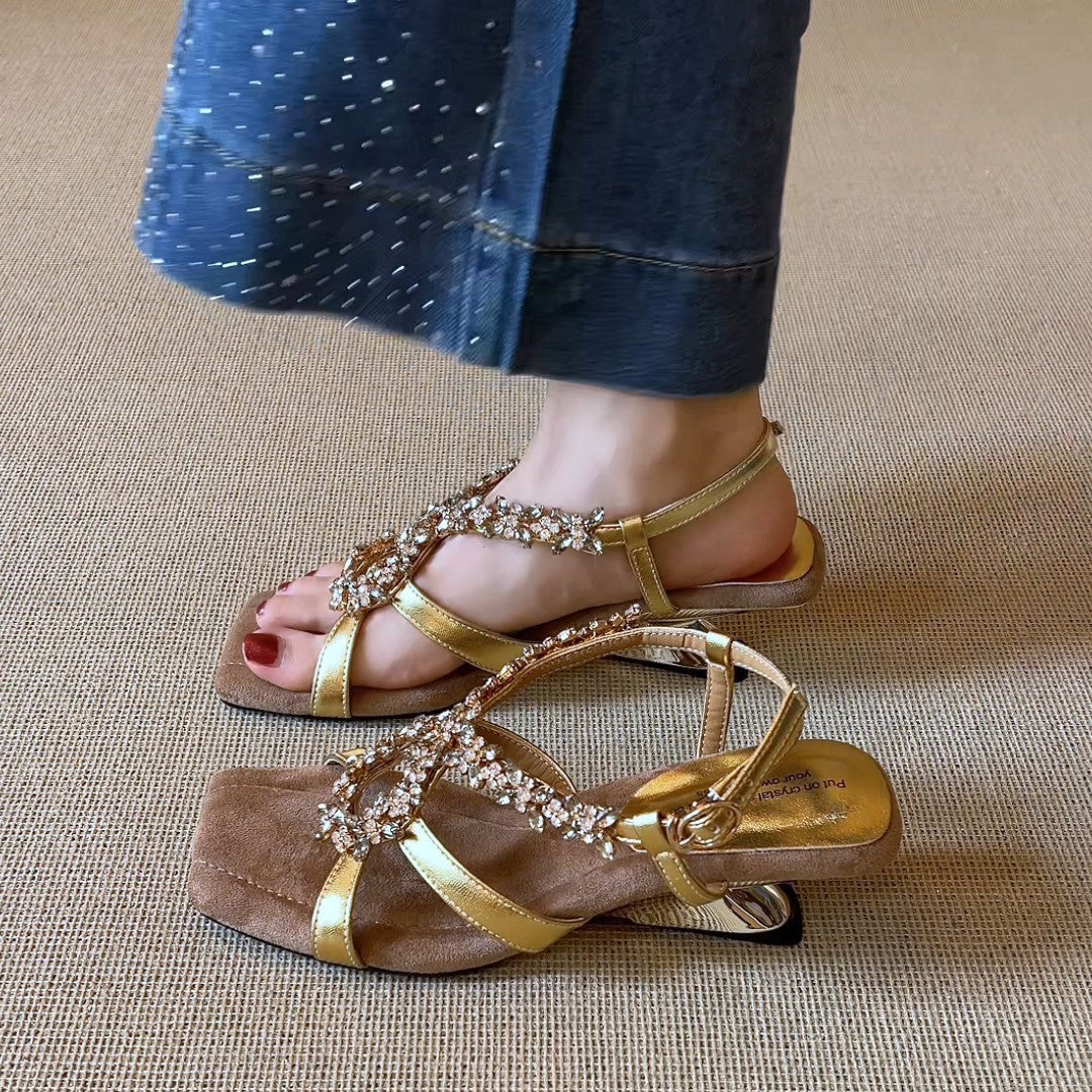 Damen elegante Sandalen mit glitzernden Schmuckdetails R&B