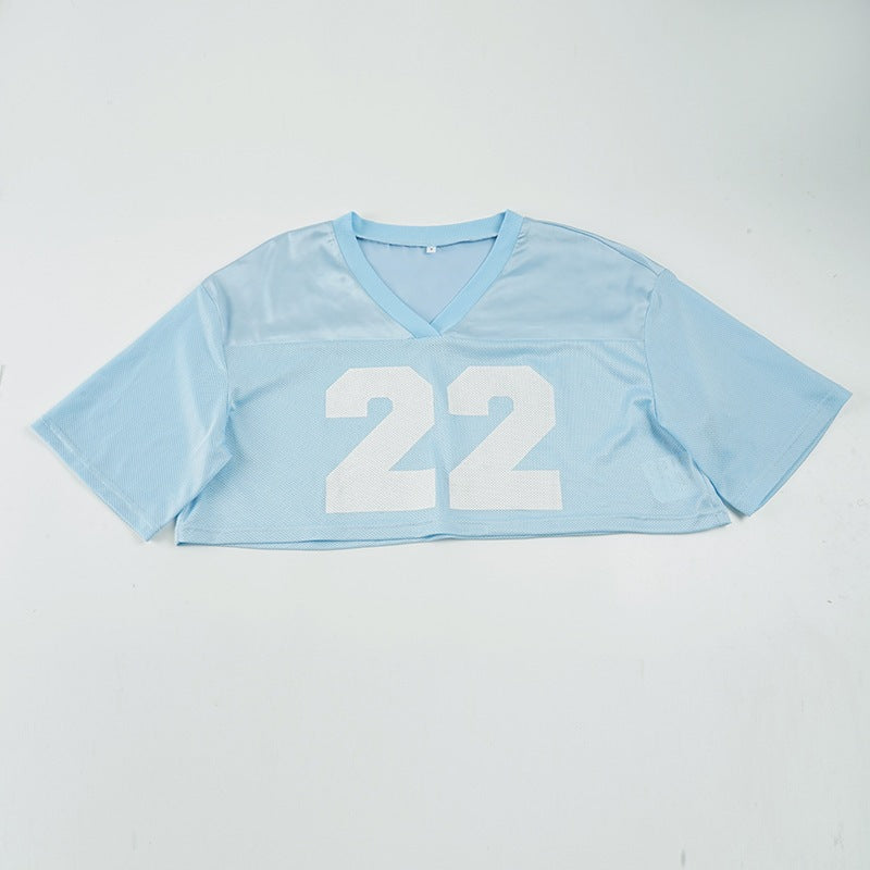 Damen Crop-Top im Sportlichen Design mit V-Ausschnitt und Netzdetails R&B