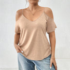 Damen lässiges T-Shirt mit Cut-Out-Ärmeln R&B