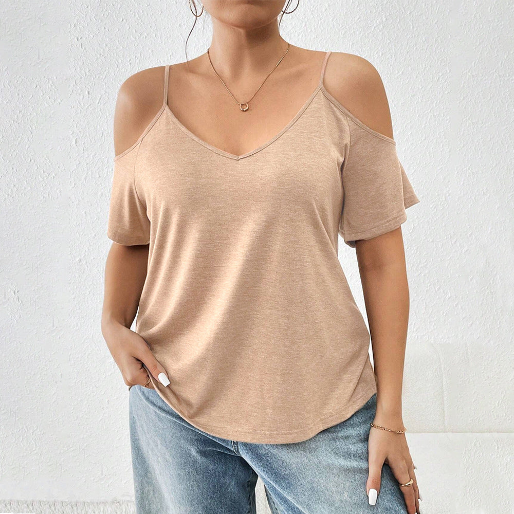 Damen lässiges T-Shirt mit Cut-Out-Ärmeln R&B
