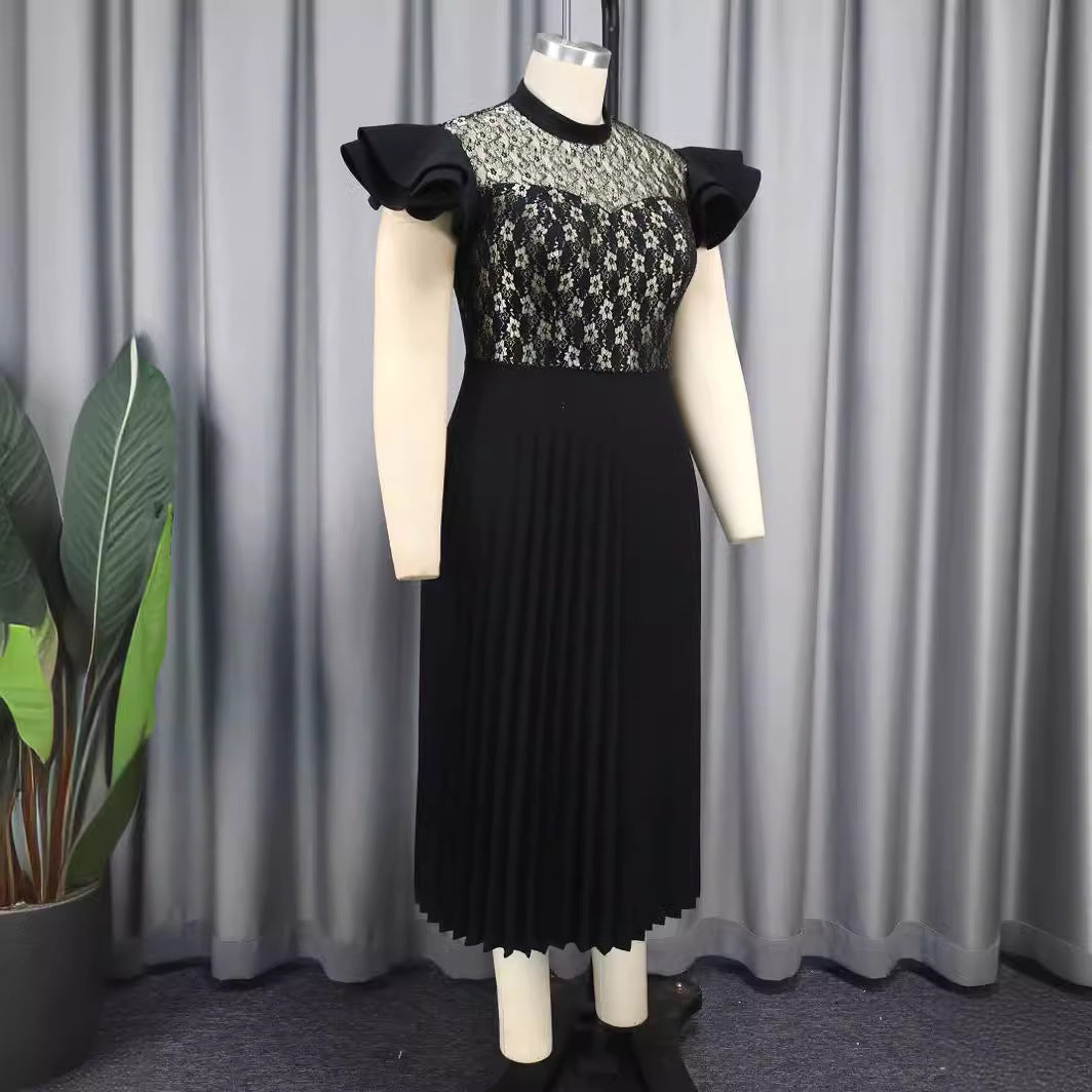 Damen Elegantes Plisseekleid mit floralem Spitzenoberteil R&B