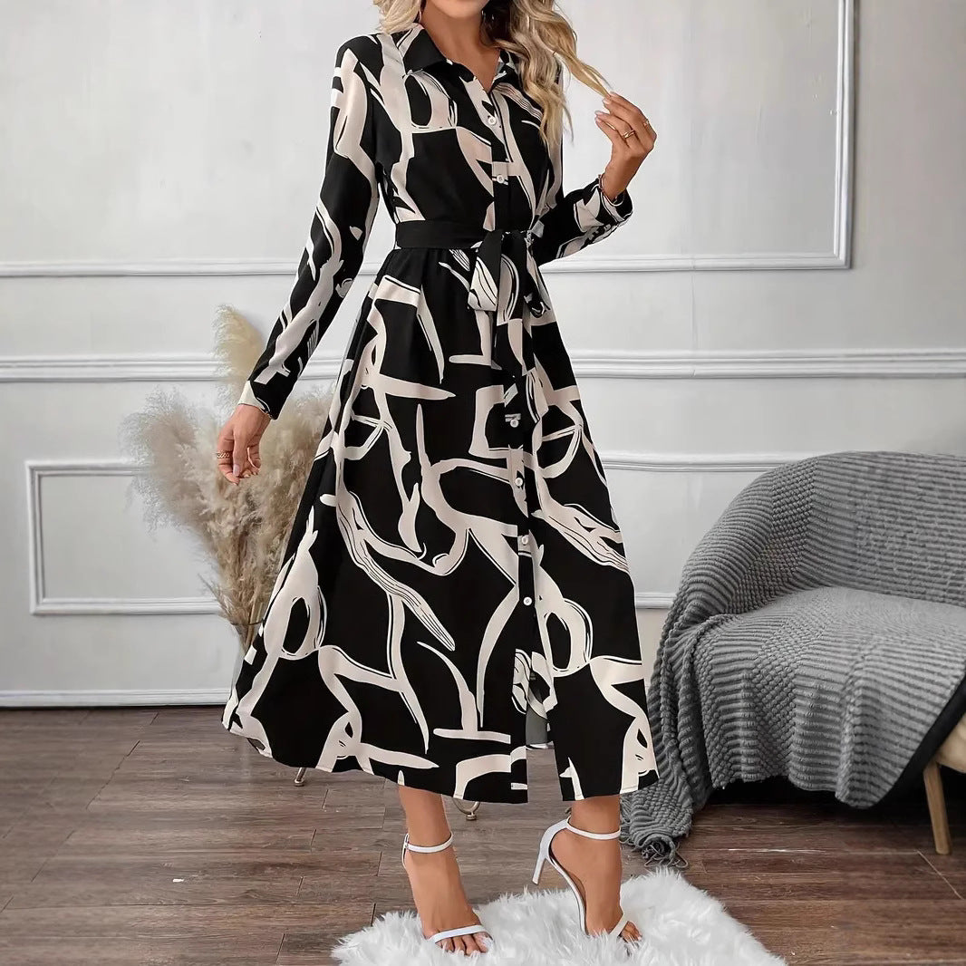 Damen Hemdblusenkleid mit raffiniertem Muster und tailliertem Gürtel R&B