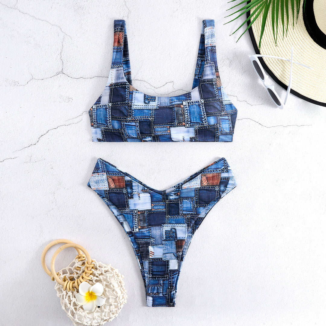 Damen Bikini-Set mit hoch geschnittenem Unterteil und sportlichem Oberteil R&B