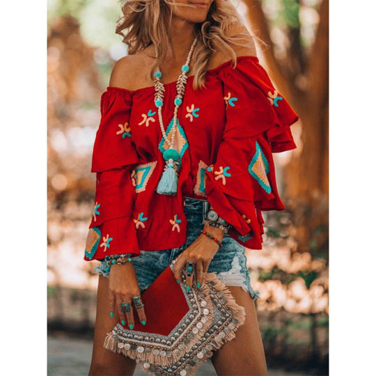 Damen Off-Shoulder Oberteil mit voluminösen Rüschen R&B