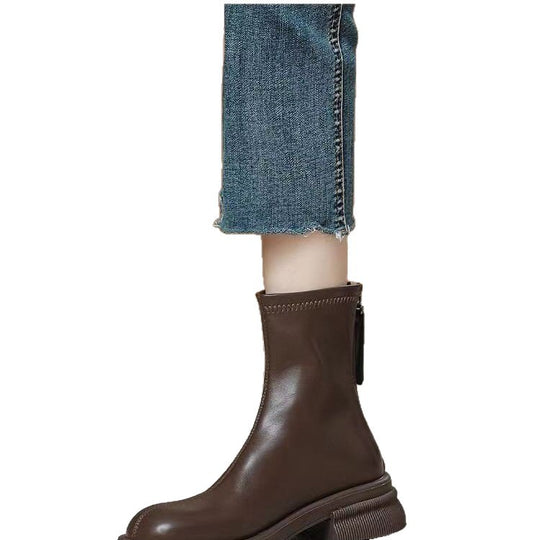 Damen Elegante Stiefeletten mit seitlichem Reißverschluss und robuster Gummisohle R&B