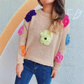 Damen kuscheliger Strickpullover mit floralem 3D-Motiv R&B
