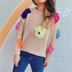 Damen kuscheliger Strickpullover mit floralem 3D-Motiv R&B