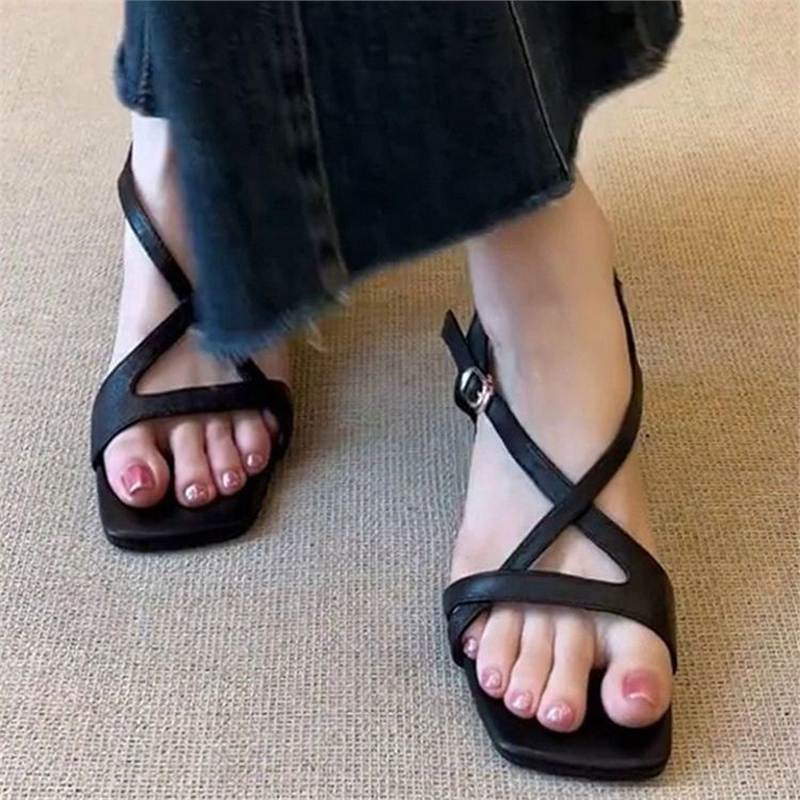 Damen elegante Riemchen-Sandalen mit modischem Kreuz-Riemendesign R&B