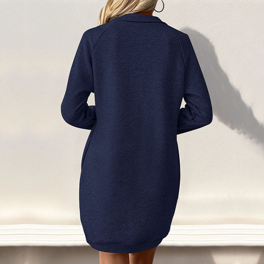 Damen Sportliches Sweatkleid mit stylischem Kragen und praktischen Taschen R&B