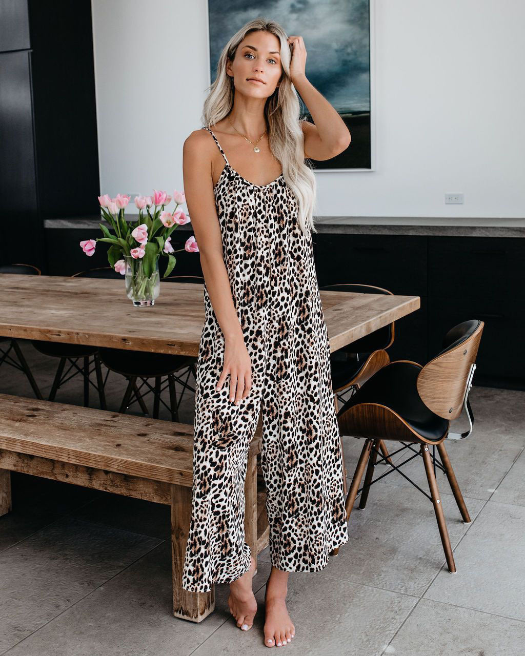 Damen Elegantes Jumpsuit mit Spaghettiträgern und weitem Bein R&B