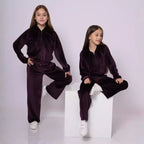 Damen Sportliches Velours-Set mit Kapuze und elastischem Bund