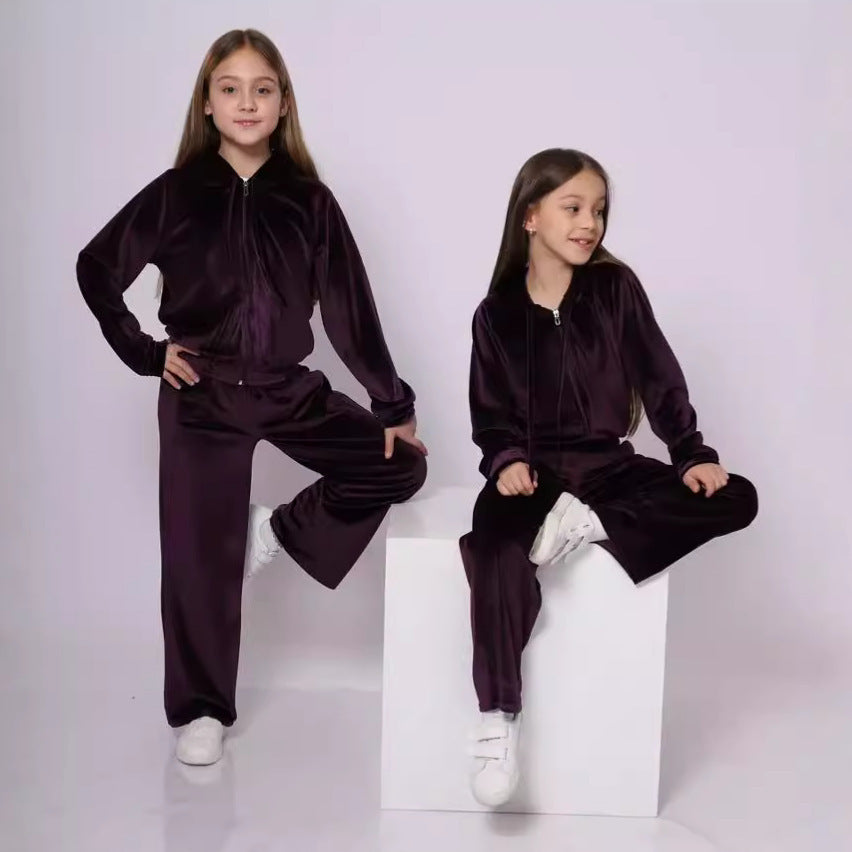 Damen Sportliches Velours-Set mit Kapuze und elastischem Bund