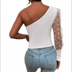 Damen Asymmetrischer Einteiler mit transparentem Puffärmel R&B