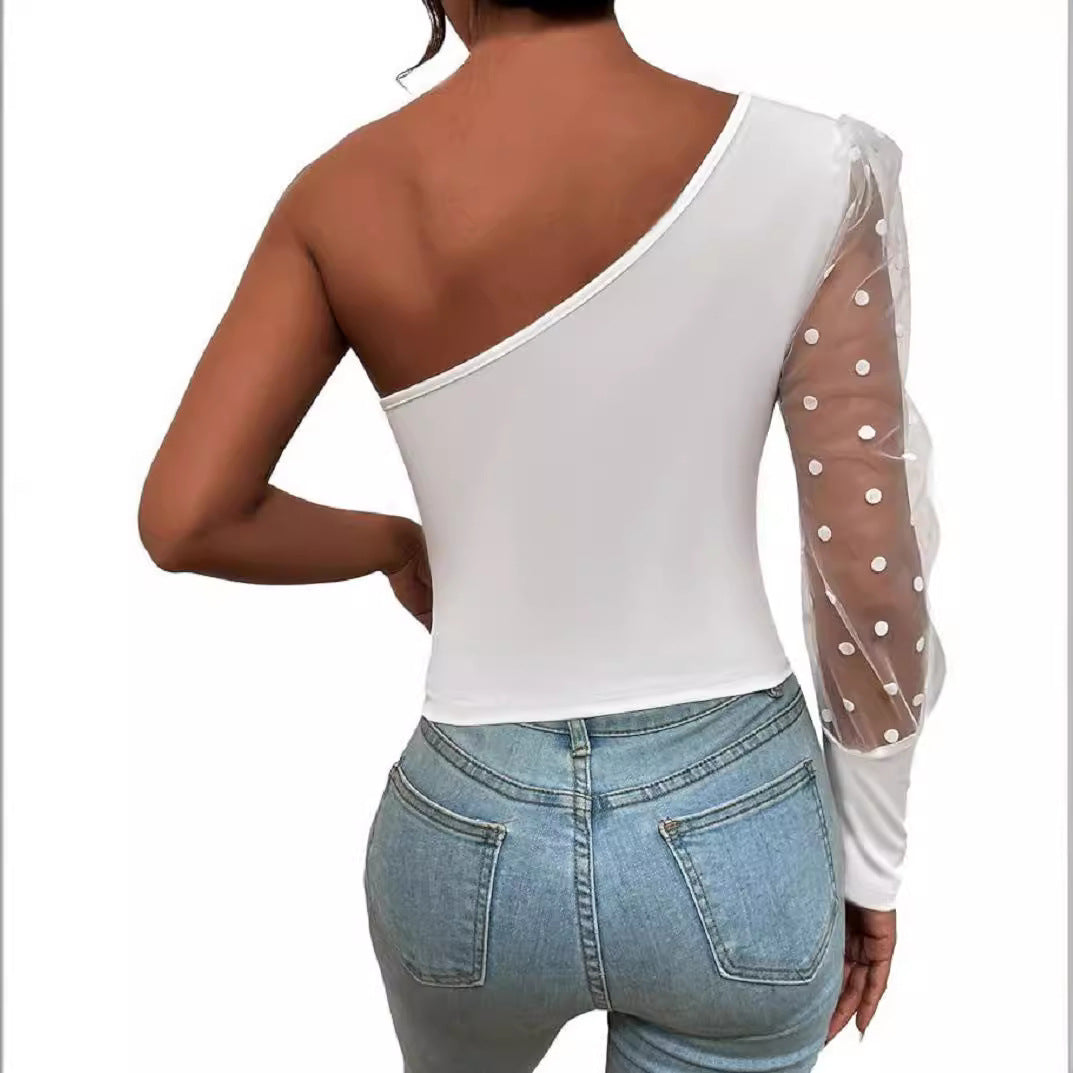 Damen Asymmetrischer Einteiler mit transparentem Puffärmel R&B
