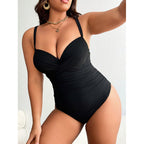 Damen Einteiler Badeanzug mit raffiniertem Wickeldetail R&B