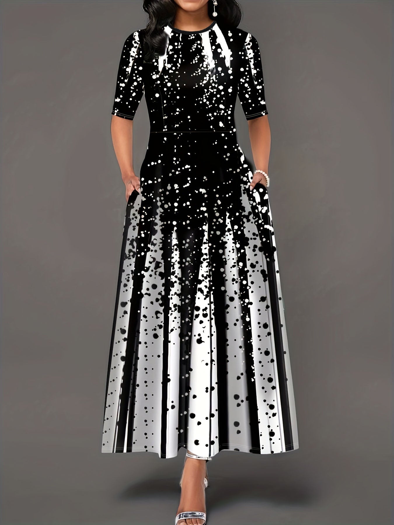 Damen Maxikleid mit kreativen Spritzmuster R&B