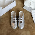 Damen Ballerina-Schuhe im modernen Metallic-Look mit doppeltem Riemchen R&B