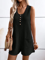 Damen Kurzarm Jumpsuit mit Knopfdetails und praktischen Taschen R&B