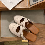 Damen offene Mules mit modischem Riemen und eleganter Perforation R&B