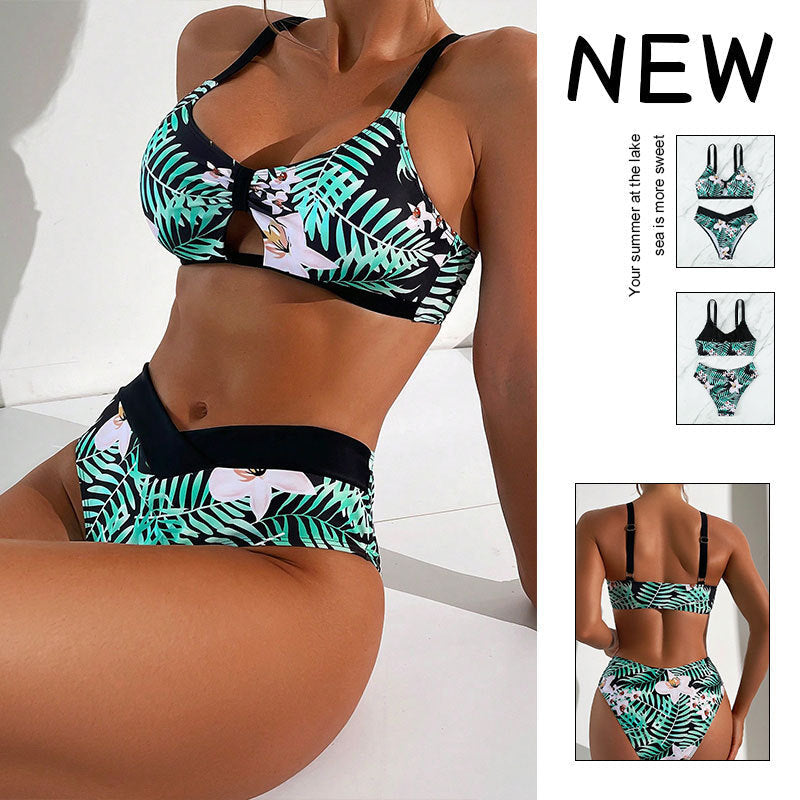 Damen Bikini mit floralem Design und verstellbaren Trägern R&B