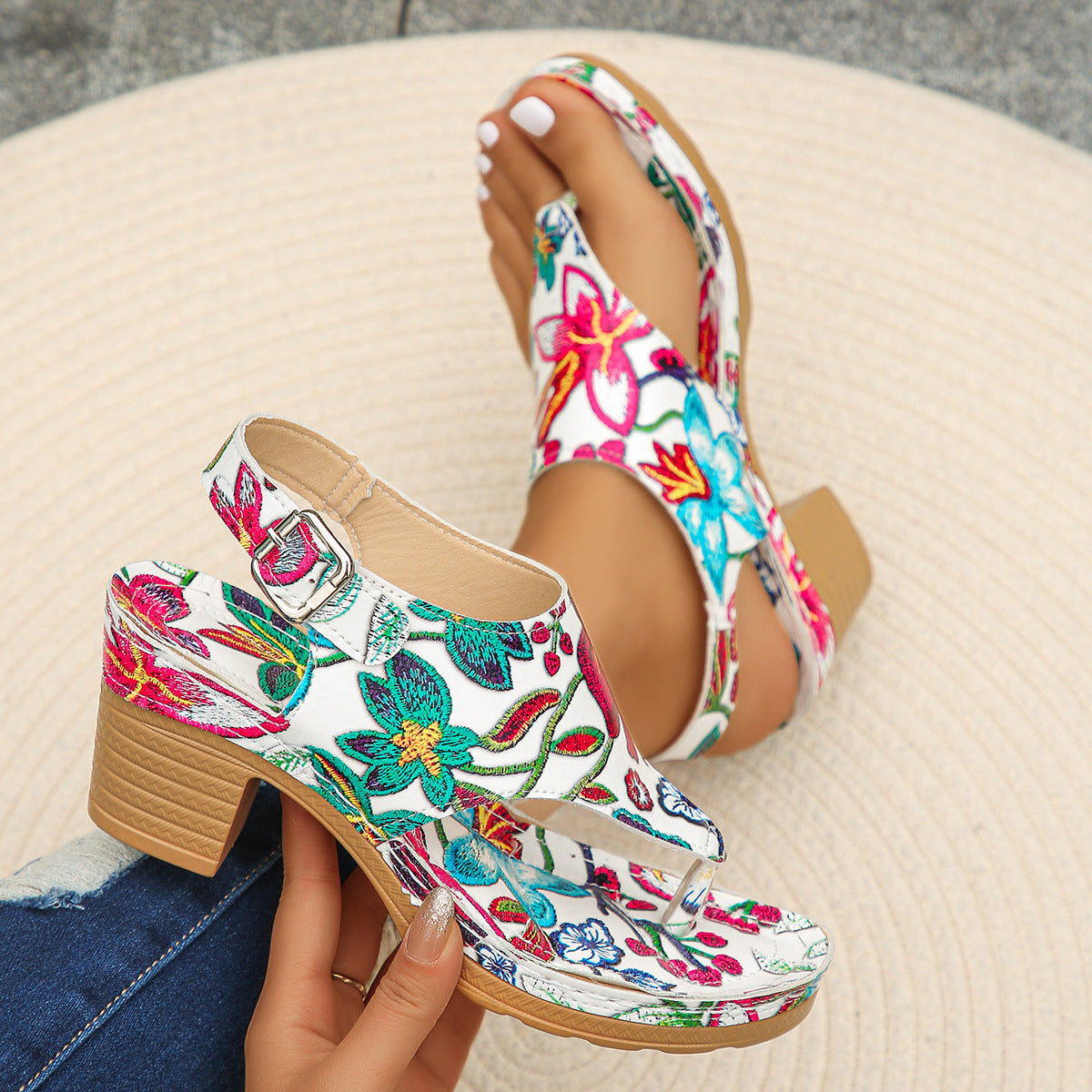 Damen Blumengestaltete Wedge-Sandaletten R&B